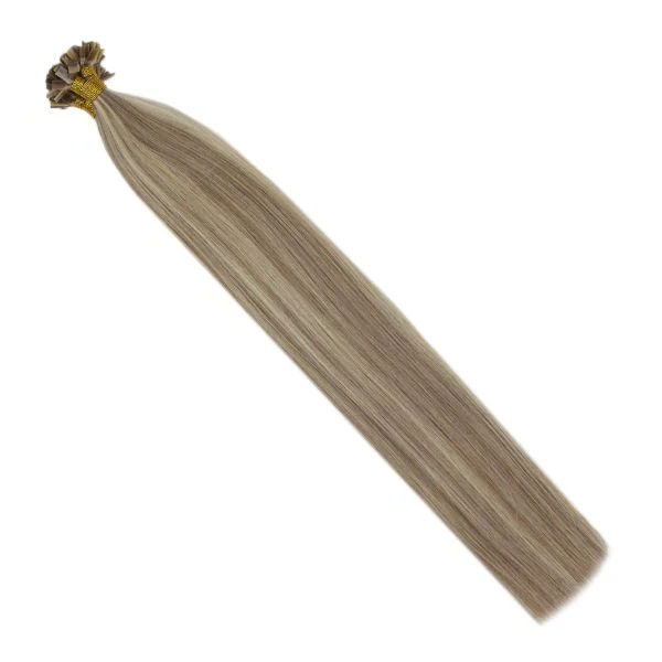 Flat Keratin Tip Human Hair Extensions with Pink Blonde Highlights #18/613 - Image 4