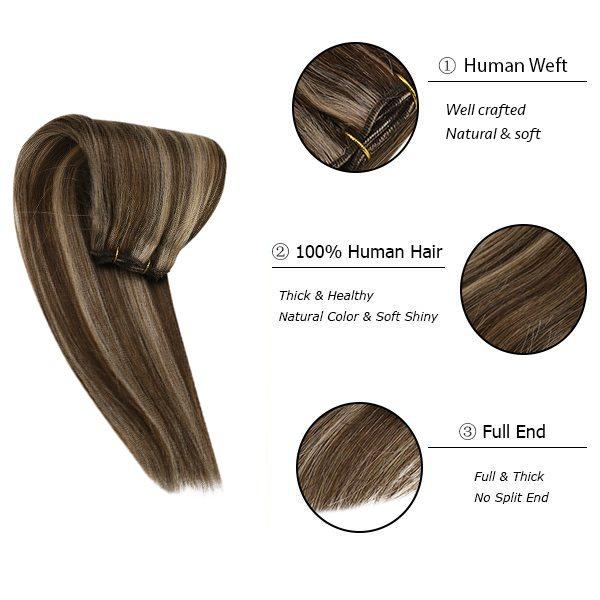 Weft Hair Extensions Sew in Human Hair Extensions Brown to Blonde #4/27 - Image 3