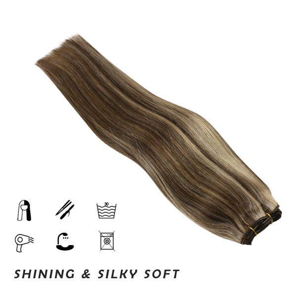 Weft Hair Extensions Sew in Human Hair Extensions Brown to Blonde #4/27 - Image 4