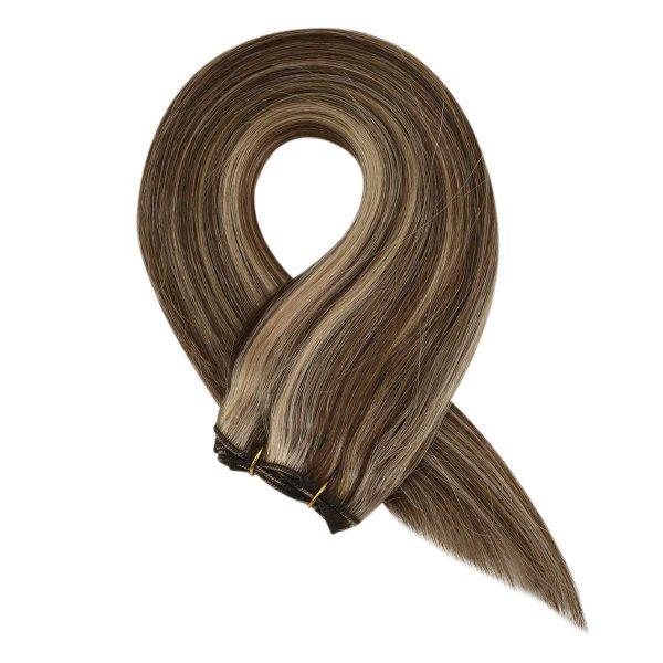 Weft Hair Extensions Sew in Human Hair Extensions Brown to Blonde #4/27 - Image 8
