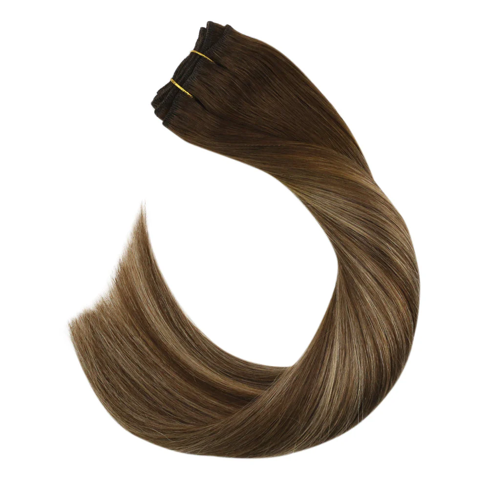 Weft Hair Extensions Remy Balayage Sew in Human Hair #4/27/4 - Image 5