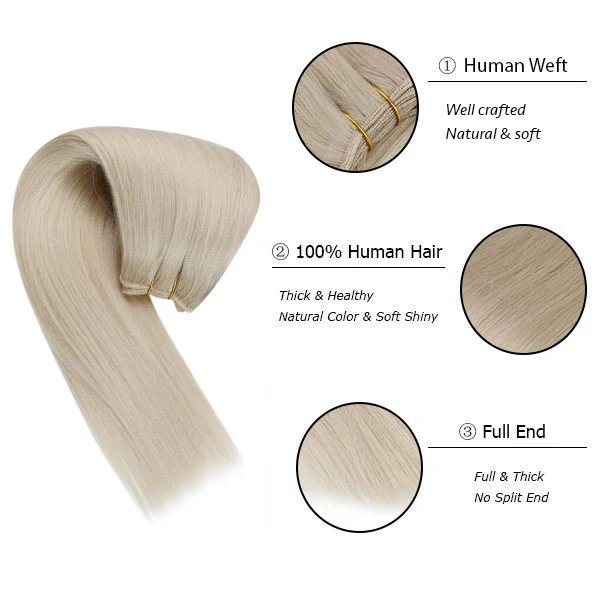 Weft Hair Extensions Blonde Silky Straight Sew in Human Hair Extensions #60 - Image 2