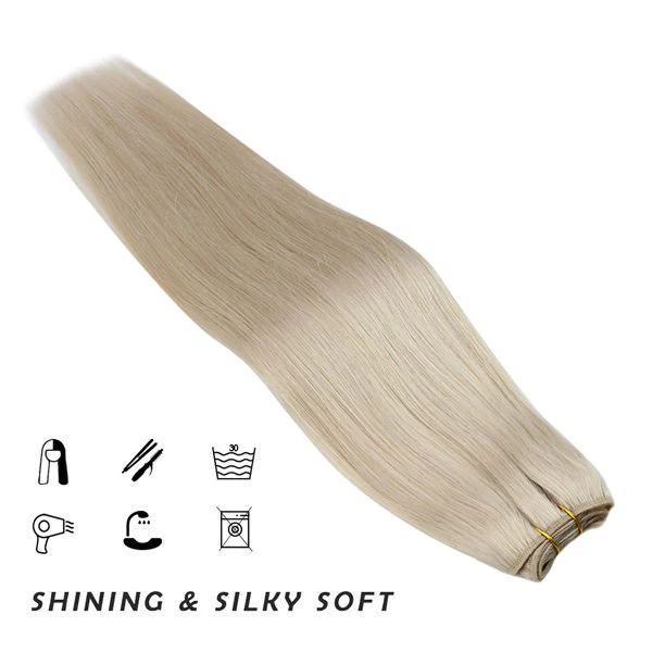Weft Hair Extensions Blonde Silky Straight Sew in Human Hair Extensions #60 - Image 3