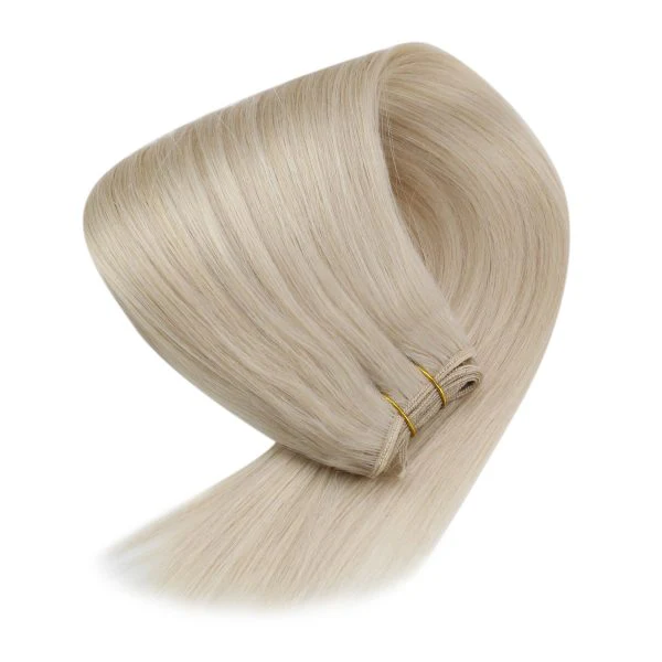 Weft Hair Extensions Blonde Silky Straight Sew in Human Hair Extensions #60 - Image 4