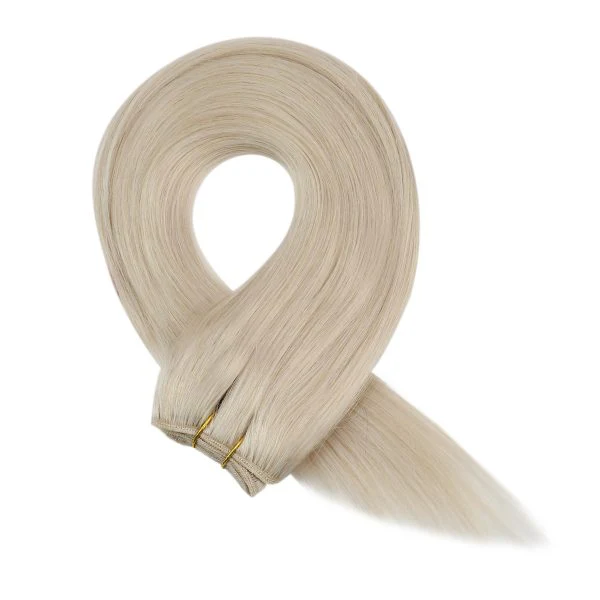Weft Hair Extensions Blonde Silky Straight Sew in Human Hair Extensions #60 - Image 7