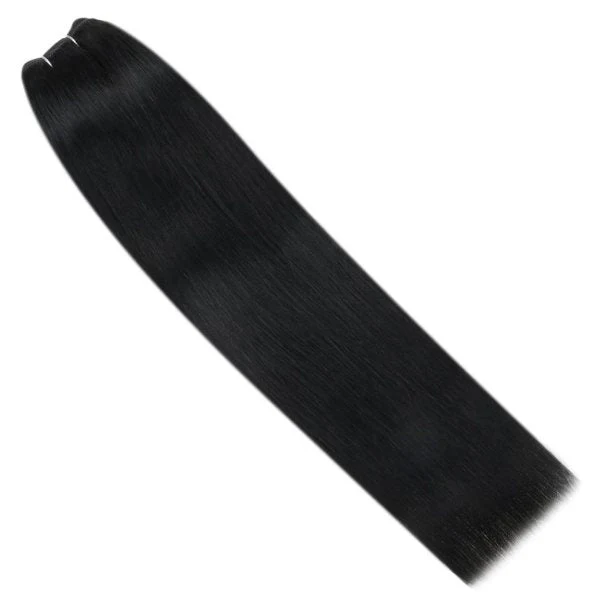 Weft Hair Extensions Remy Human Hair Weft Solid Jet Black #1 - Image 3