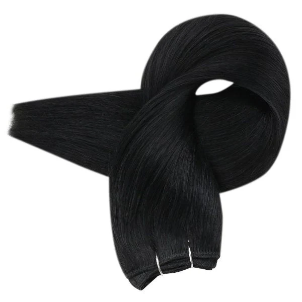 Weft Hair Extensions Remy Human Hair Weft Solid Jet Black #1 - Image 4