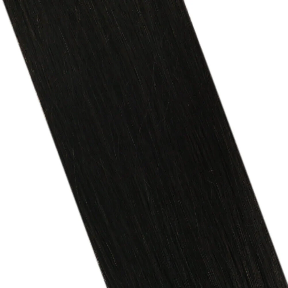 Weft Hair Extensions Remy Human Hair Weft Solid Jet Black #1 - Image 5