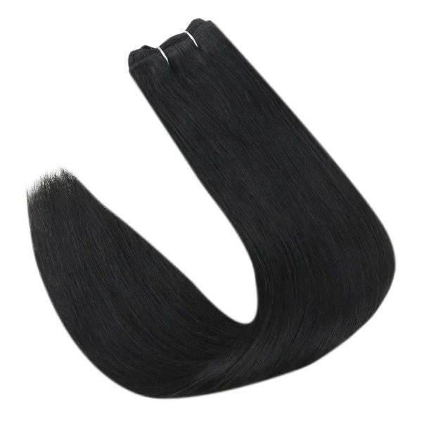 Weft Hair Extensions Remy Human Hair Weft Solid Jet Black #1 - Image 6