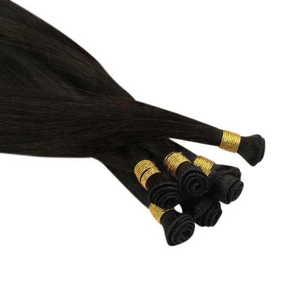 Hand Tied Weft Hair Extensions for Thin Hair 100% Virgin Human Hair Natural Black - Image 5