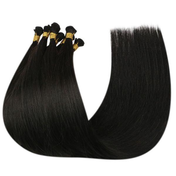 Hand Tied Weft Hair Extensions for Thin Hair 100% Virgin Human Hair Natural Black - Image 7