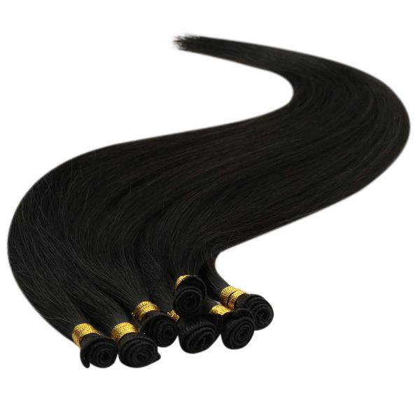 Hand Tied Weft Hair Extensions for Thin Hair 100% Virgin Human Hair Natural Black - Image 9