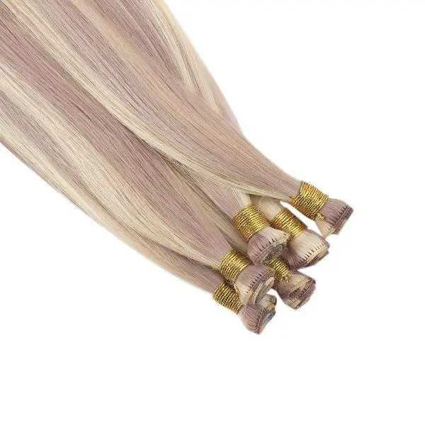 Hand Tied Weft Hair Extensions Virgin Hair with Pink Blonde Highlights #18/613 - Image 4