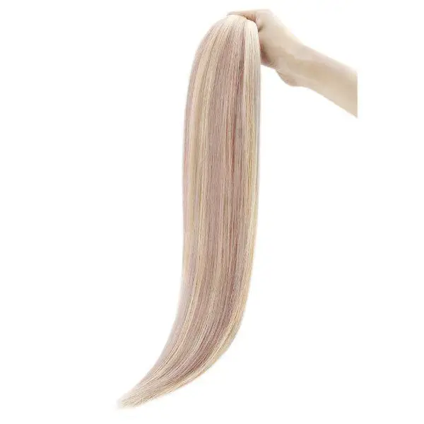 Hand Tied Weft Hair Extensions Virgin Hair with Pink Blonde Highlights #18/613 - Image 8