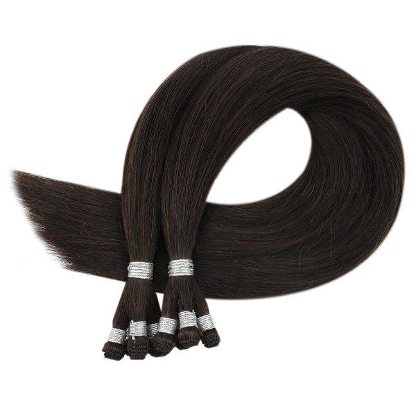 Hand Tied Weft Virgin Hair Extensions Hand Tied Extensions Darkest Brown #2 - Image 5