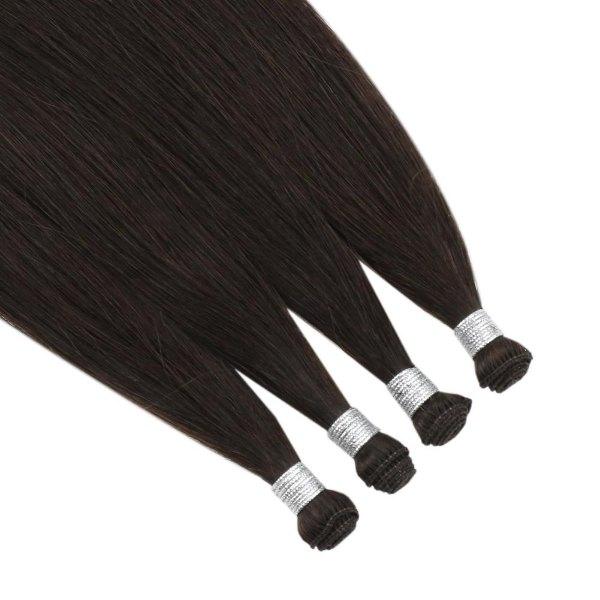 Hand Tied Weft Virgin Hair Extensions Hand Tied Extensions Darkest Brown #2 - Image 6