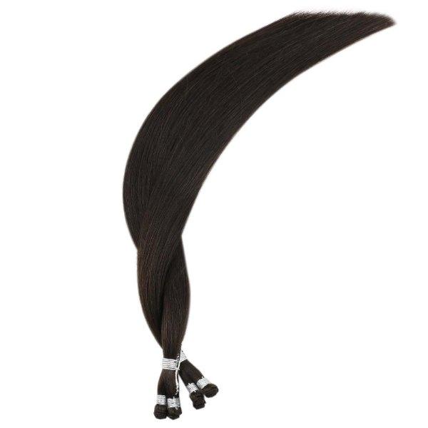 Hand Tied Weft Virgin Hair Extensions Hand Tied Extensions Darkest Brown #2 - Image 8
