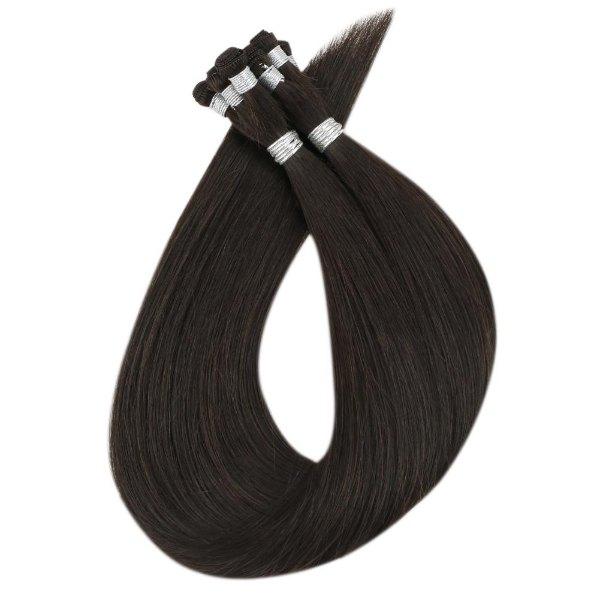 Hand Tied Weft Virgin Hair Extensions Hand Tied Extensions Darkest Brown #2 - Image 9