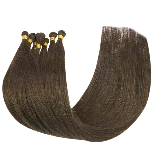 Hand Tied Weft Extensions 100% Virgin Human Hair Dark Brown #4 - Image 4