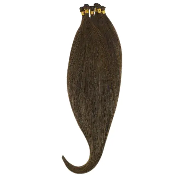 Hand Tied Weft Extensions 100% Virgin Human Hair Dark Brown #4 - Image 6
