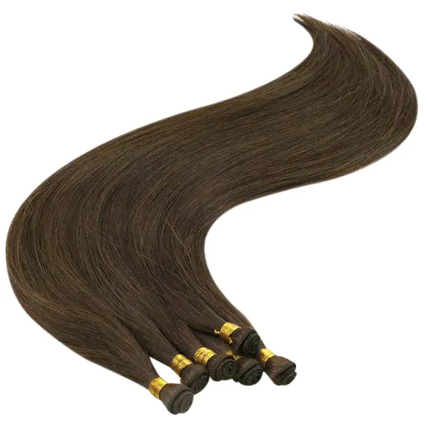 Hand Tied Weft Extensions 100% Virgin Human Hair Dark Brown #4 - Image 7