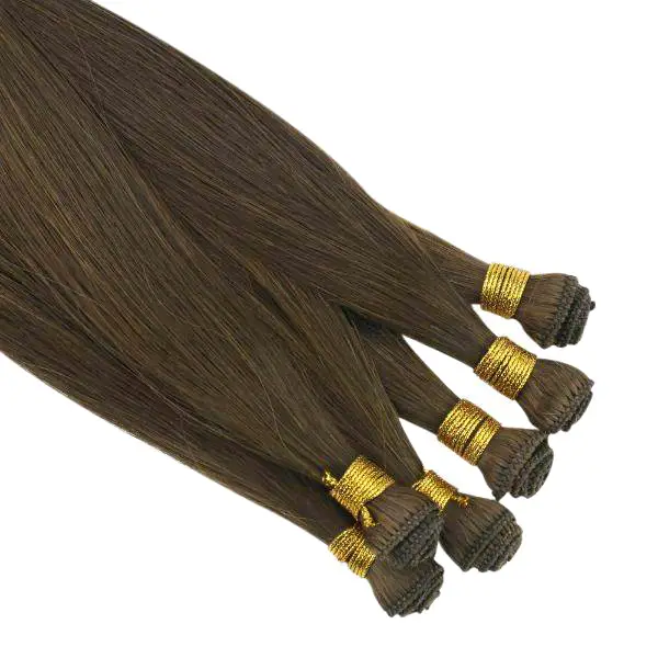 Hand Tied Weft Extensions 100% Virgin Human Hair Dark Brown #4 - Image 8