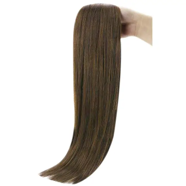 Hand Tied Weft Extensions 100% Virgin Human Hair Dark Brown #4 - Image 9