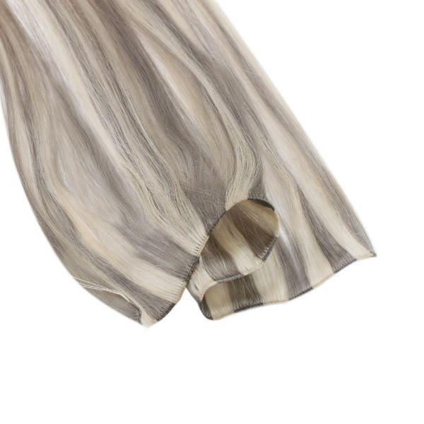 Hand Tied Weft Hair Extensions for Thin Hair Virgin Human Hair Grey Blonde Highlights#19/60 - Image 11