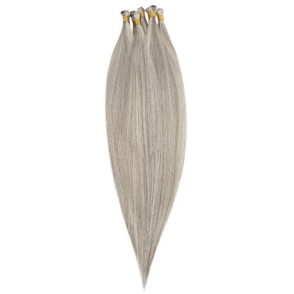 Hand Tied Weft Hair Extensions for Thin Hair Virgin Human Hair Grey Blonde Highlights#19/60 - Image 4