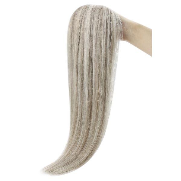 Hand Tied Weft Hair Extensions for Thin Hair Virgin Human Hair Grey Blonde Highlights#19/60 - Image 5