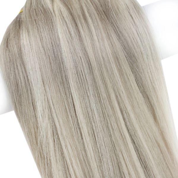 Hand Tied Weft Hair Extensions for Thin Hair Virgin Human Hair Grey Blonde Highlights#19/60 - Image 9