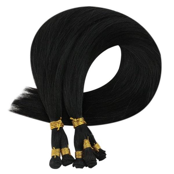Virgin Hair Hand Tied Weft Extensions Virgin Human Hair Jet Black #1 - Image 9