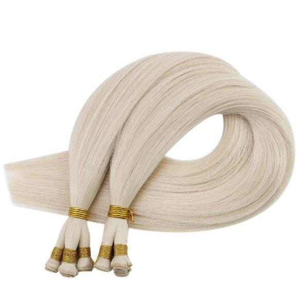 Hand Tied Weft Extensions 100% Virgin Human Hair Light Blonde #60 - Image 5