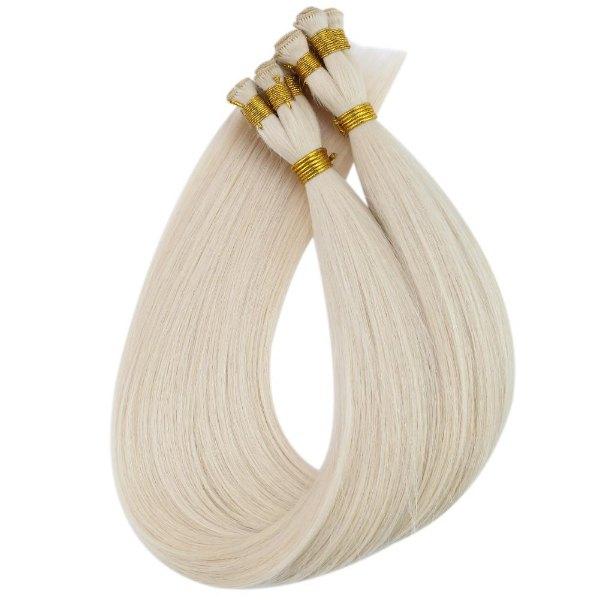 Hand Tied Weft Extensions 100% Virgin Human Hair Light Blonde #60 - Image 7