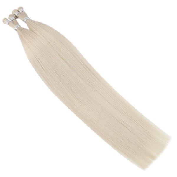 Hand Tied Weft Hair Extensions Virgin Human Hair White Blonde #1000 - Image 11