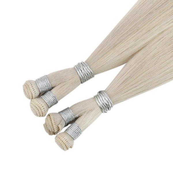Hand Tied Weft Hair Extensions Virgin Human Hair White Blonde #1000 - Image 12