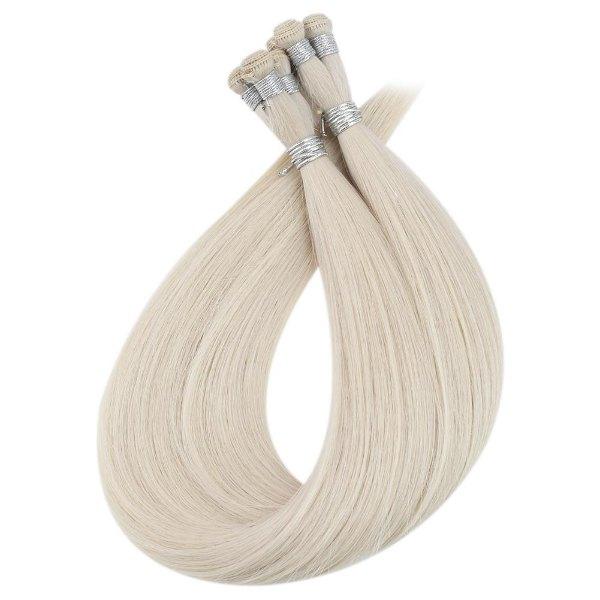 Hand Tied Weft Hair Extensions Virgin Human Hair White Blonde #1000 - Image 4