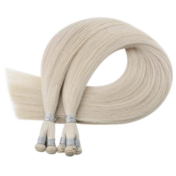 Hand Tied Weft Hair Extensions Virgin Human Hair White Blonde #1000 - Image 5