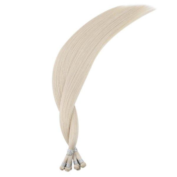Hand Tied Weft Hair Extensions Virgin Human Hair White Blonde #1000 - Image 7