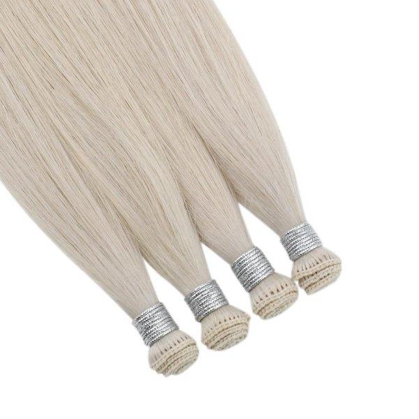 Hand Tied Weft Hair Extensions Virgin Human Hair White Blonde #1000 - Image 8