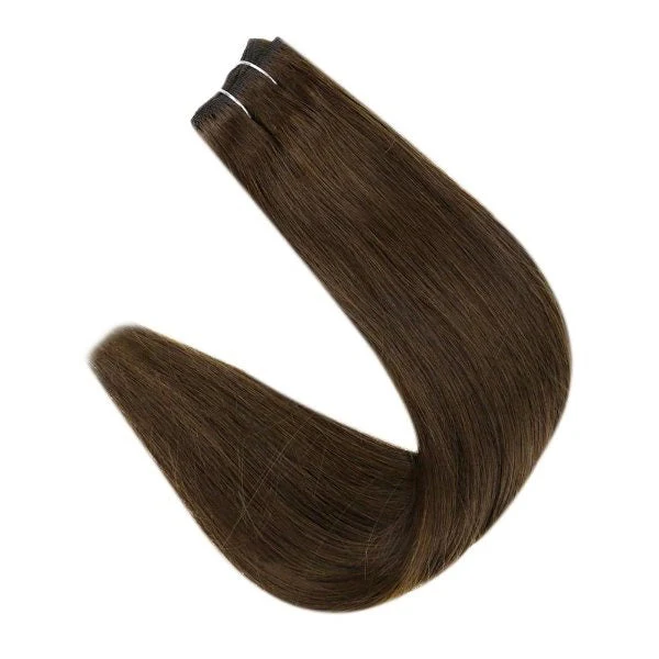 Weft Hair Extensions Human Hair Weft Bundle Dark Brown Extensions #4 - Image 5