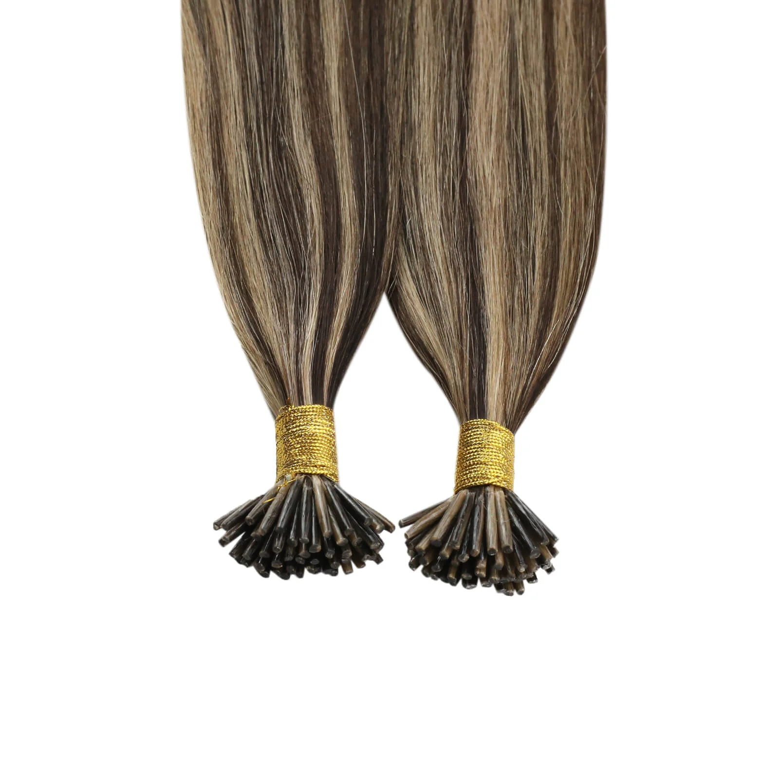 Keratin I Tip Human Hair Extensions Brown with Blonde #P4/27 - Image 6