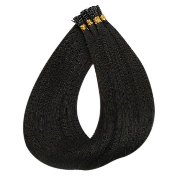 Sunny Hair I Tip Virgin Human Hair Extensions Stick Keratin Black #1B - Image 4
