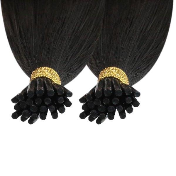 Sunny Hair I Tip Virgin Human Hair Extensions Stick Keratin Black #1B - Image 6