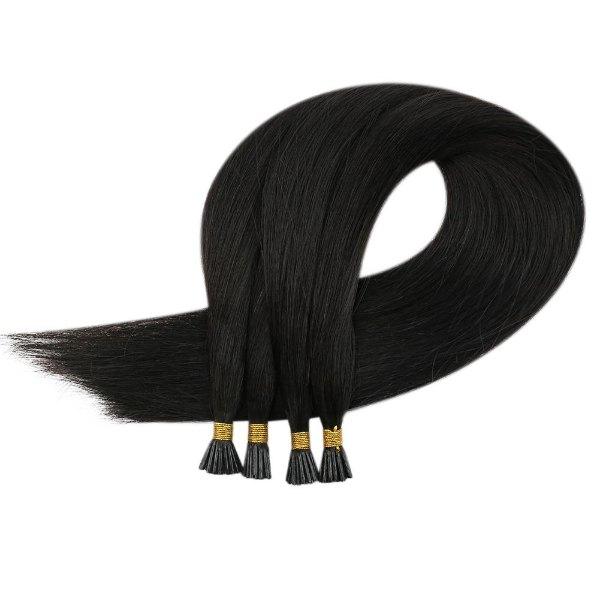 Sunny Hair I Tip Virgin Human Hair Extensions Stick Keratin Black #1B - Image 7