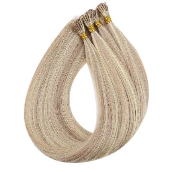 Stick Keratin I Tip Virgin Human Hair Extensions with Pink Gold Highlights #18/613 - Image 4