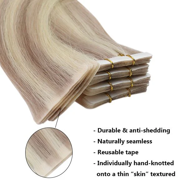 [Virgin Hair] Injected Tape in Extensions Highlights Blonde Human Hair #P18/613 - Image 5