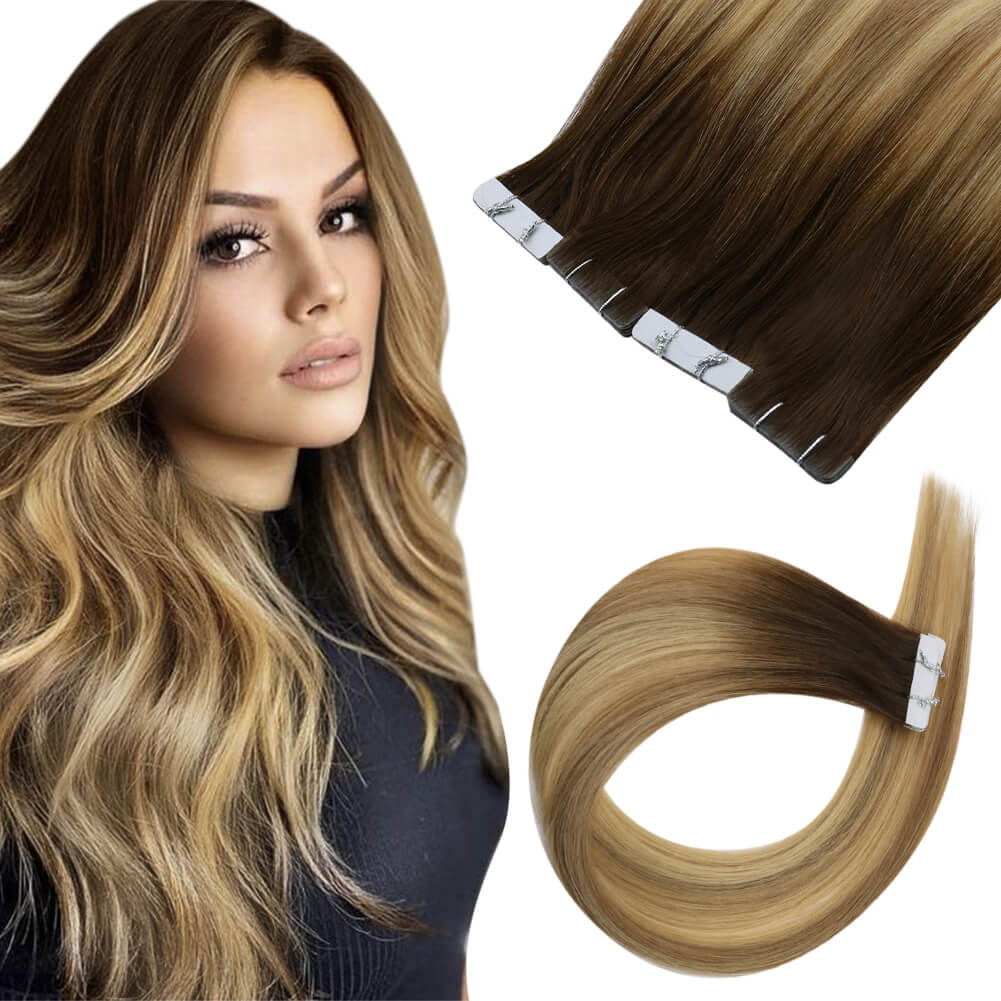 [Virgin Hair] Best Tape in Hair Extensions Seamless Injected Tape Ins Balayage #3/8/22