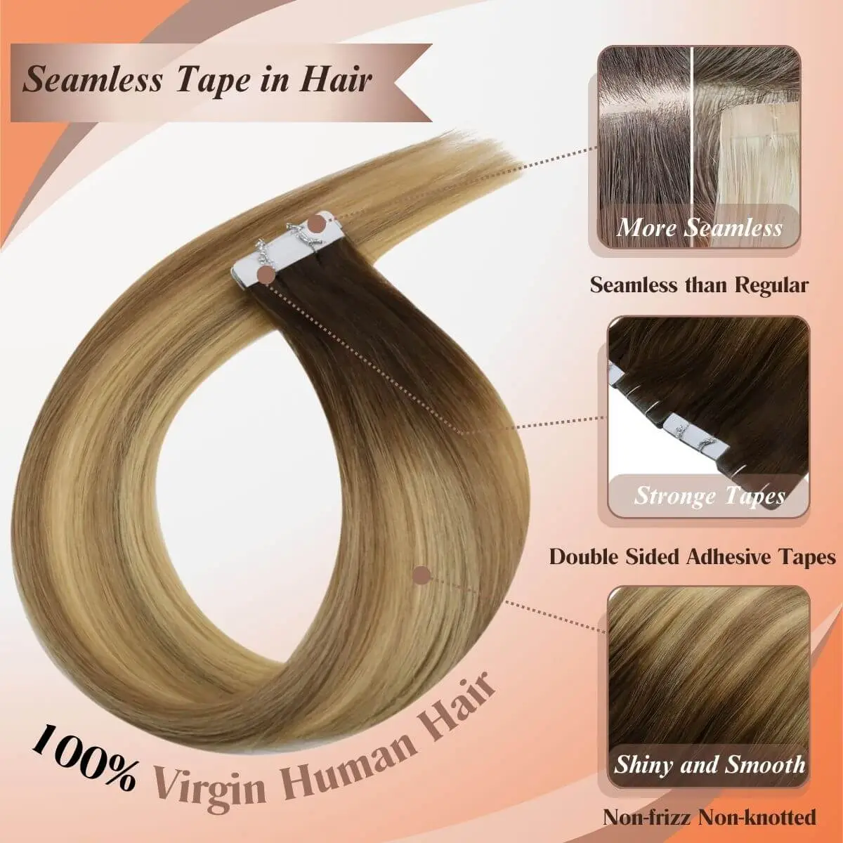 [Virgin Hair] Best Tape in Hair Extensions Seamless Injected Tape Ins Balayage #3/8/22 - Image 2