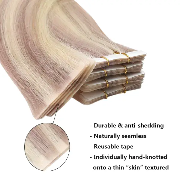 [Virgin Hair] Seamless Injected Tape in Extensions Highlight Blonde Human Hair #P18/613 - Image 5